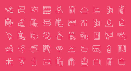 Set of Line Icons of Hotel Business