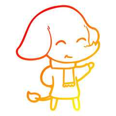 warm gradient line drawing cute cartoon elephant in winter clothes