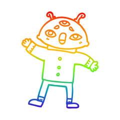 rainbow gradient line drawing cartoon alien man in sensible clothes