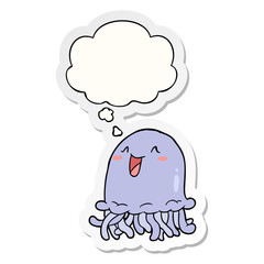 cartoon jellyfish and thought bubble as a printed sticker