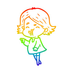 rainbow gradient line drawing cartoon girl pulling face