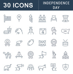 Set Vector Line Icons of Independence Day