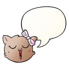 cartoon cat face and speech bubble in smooth gradient style
