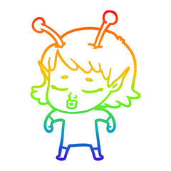 rainbow gradient line drawing cute alien girl cartoon