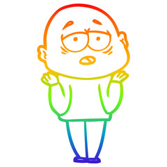 rainbow gradient line drawing cartoon tired bald man