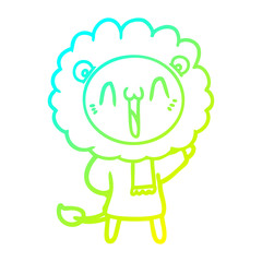 cold gradient line drawing happy cartoon lion