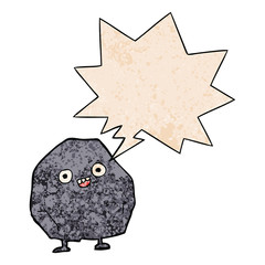 cartoon rock and speech bubble in retro texture style