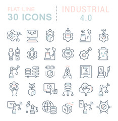 Set Vector Line Icons of Industrial 4.0