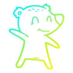 cold gradient line drawing smiling bear pointing