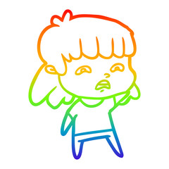 rainbow gradient line drawing cartoon worried woman
