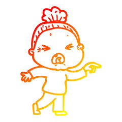 warm gradient line drawing cartoon angry old woman