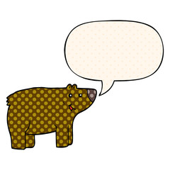 cartoon bear and speech bubble in comic book style