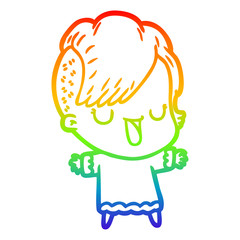 rainbow gradient line drawing cute cartoon girl with hipster haircut