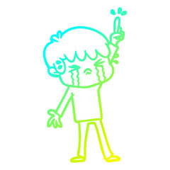 cold gradient line drawing cartoon boy crying