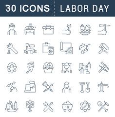 Set Vector Line Icons of Labor Day