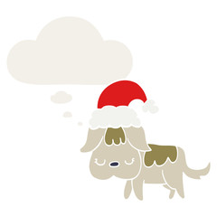 cute christmas dog and thought bubble in retro style