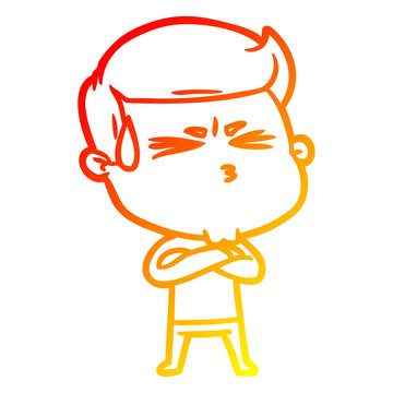 recommend clip art: warm gradient line drawing cartoon man sweating