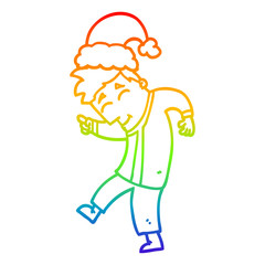 rainbow gradient line drawing cartoon man wearing christmas hat