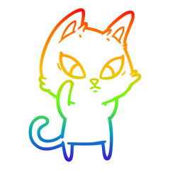 rainbow gradient line drawing confused cartoon cat