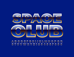 Naklejka na ściany i meble Vector chic poster Space Club with Gold and Blue Font. Uppercase elite Font. Luxury shiny Letters and Numbers