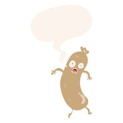 cartoon sausage and speech bubble in retro style
