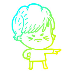 cold gradient line drawing cartoon frustrated woman