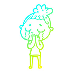cold gradient line drawing cartoon crying woman