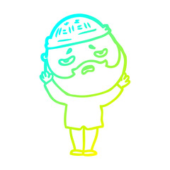 cold gradient line drawing cartoon worried man with beard