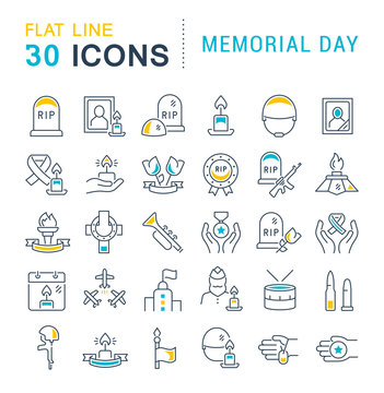 Set Vector Line Icons of Memorial Day