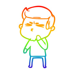 rainbow gradient line drawing cartoon man sweating