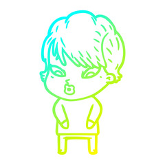 cold gradient line drawing cartoon woman