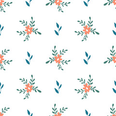 Seamless pattern with hand drawn flowers on a white background. Vector design for wrapping paper, textile.