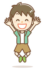 万歳をして喜ぶ男の子のイラスト