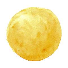 Hand drawn bright yellow watercolor blurred circle isolated on white background. Element for wrap, wallpaper, website, decor, card