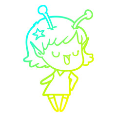 cold gradient line drawing happy alien girl cartoon laughing