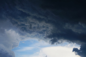 Fototapeta na wymiar Gloomy scary rain clouds in the blue sky.