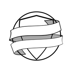 White blank banner wrapped on a circle and shield