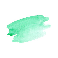 Hand drawn watercolor green brush strokes with rough edge on white background.Graphic element for decoration design