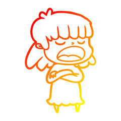 warm gradient line drawing cartoon woman talking loudly