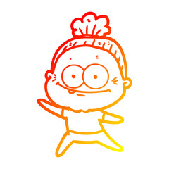 warm gradient line drawing cartoon happy old woman