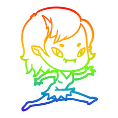 rainbow gradient line drawing cartoon friendly vampire girl running