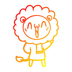 warm gradient line drawing happy cartoon lion