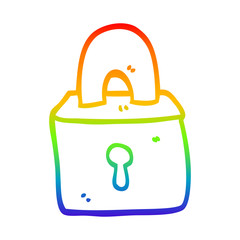 rainbow gradient line drawing cartoon padlock