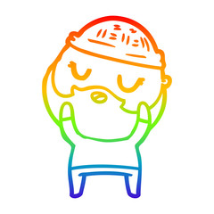 rainbow gradient line drawing cute cartoon man with beard
