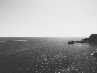 French Riviera ocean and sky in black and white