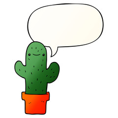 cartoon cactus and speech bubble in smooth gradient style