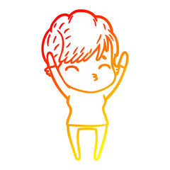 warm gradient line drawing cartoon woman thinking