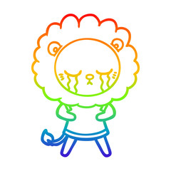 rainbow gradient line drawing crying cartoon lion