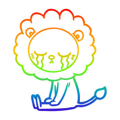 rainbow gradient line drawing crying cartoon lion