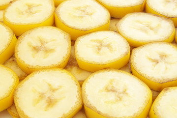 Slices of banana fruits close up